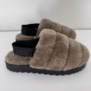 UGG Super Fluff Slippers/ Mules Sling Back Olive Sz 7
